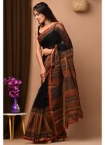 Cotton Black  Digital Printed Saree